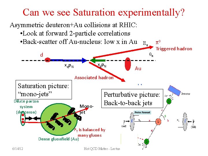 Can we see Saturation experimentally? Asymmetric deuteron+Au collisions at RHIC: • Look at forward