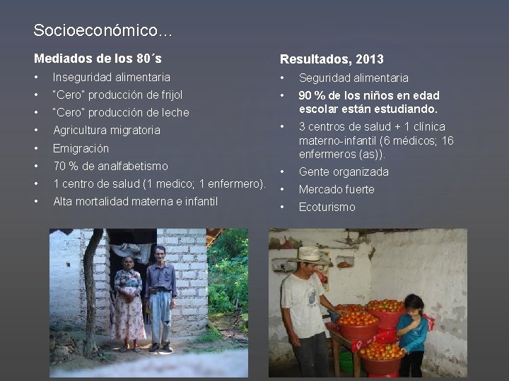 Socioeconómico… Mediados de los 80´s Resultados, 2013 • Inseguridad alimentaria • Seguridad alimentaria •