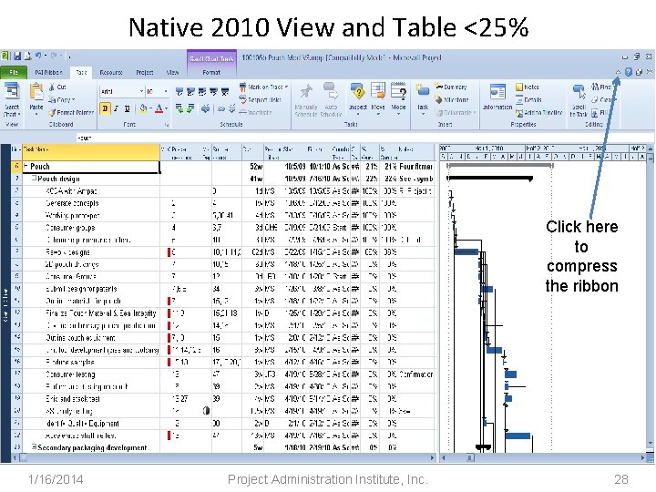 Native 2010 View and Table <25% Click here to compress the ribbon 1/16/2014 Project