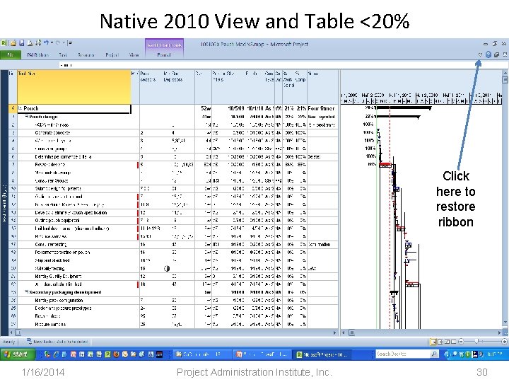 Native 2010 View and Table <20% Click here to restore ribbon 1/16/2014 Project Administration