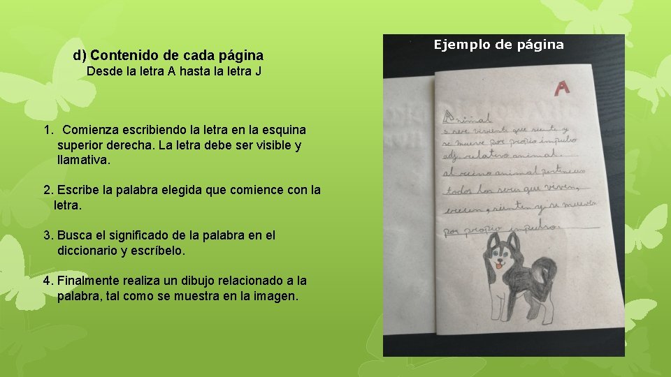 d) Contenido de cada página Desde la letra A hasta la letra J 1.