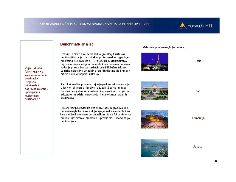 OPERATIVNI MARKETINŠKI PLAN TURIZMA GRADA ZAGREBA ZA PERIOD 2011. - 2016. Benchmark analiza Koji