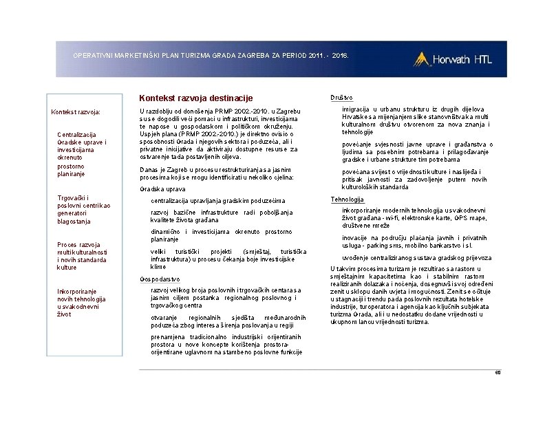 OPERATIVNI MARKETINŠKI PLAN TURIZMA GRADA ZAGREBA ZA PERIOD 2011. - 2016. Kontekst razvoja destinacije