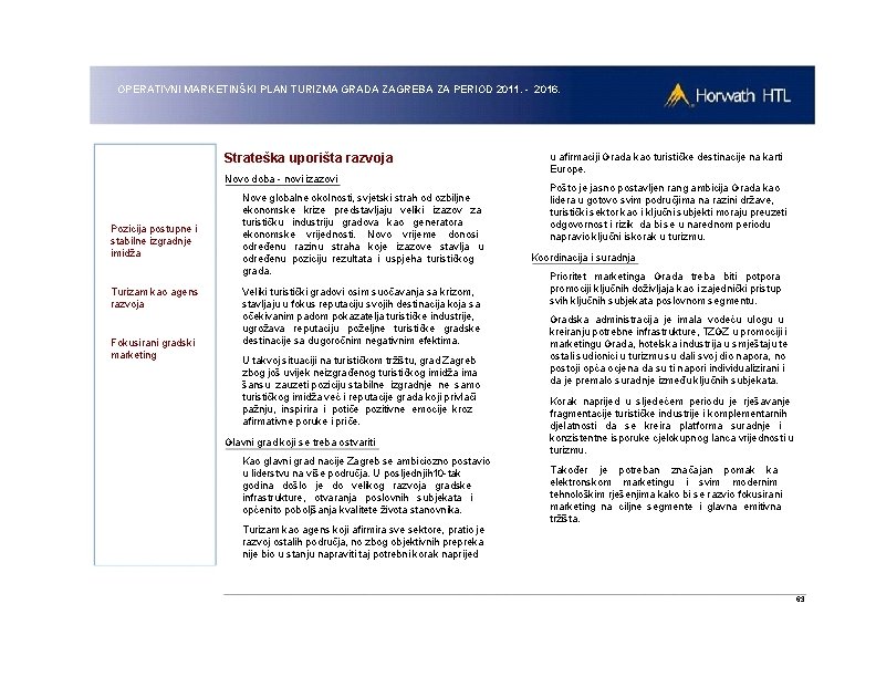 OPERATIVNI MARKETINŠKI PLAN TURIZMA GRADA ZAGREBA ZA PERIOD 2011. - 2016. Strateška uporišta razvoja