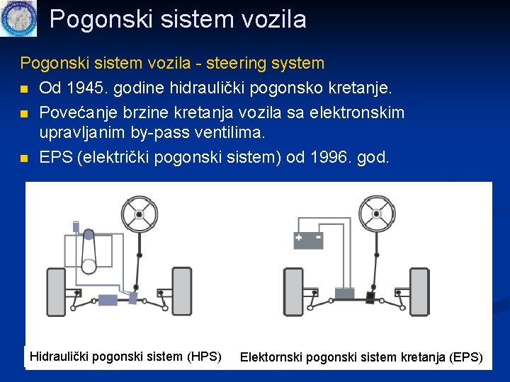 Pogonski sistem vozila - steering system n Od 1945. godine hidraulički pogonsko kretanje. n