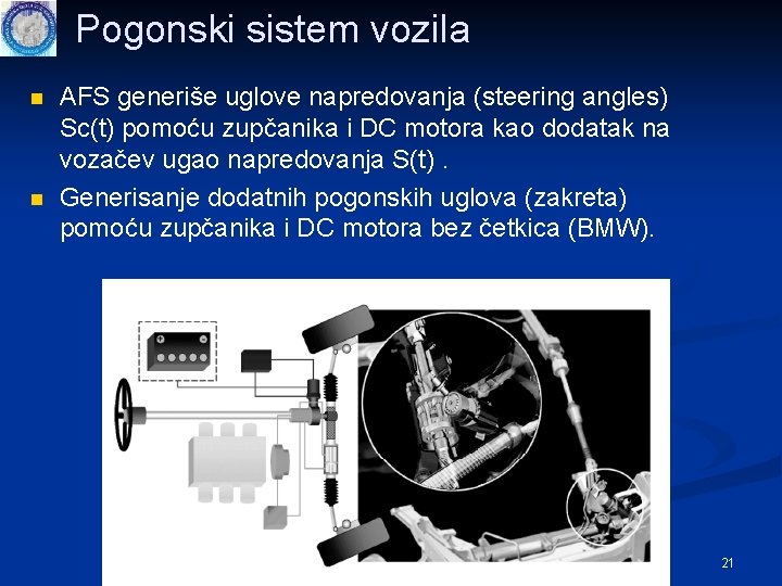 Pogonski sistem vozila n n AFS generiše uglove napredovanja (steering angles) Sc(t) pomoću zupčanika