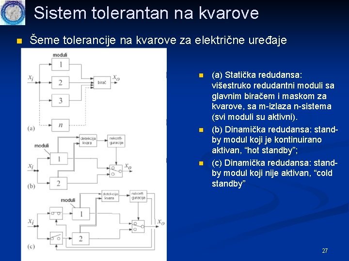 Sistem tolerantan na kvarove n Šeme tolerancije na kvarove za električne uređaje n n