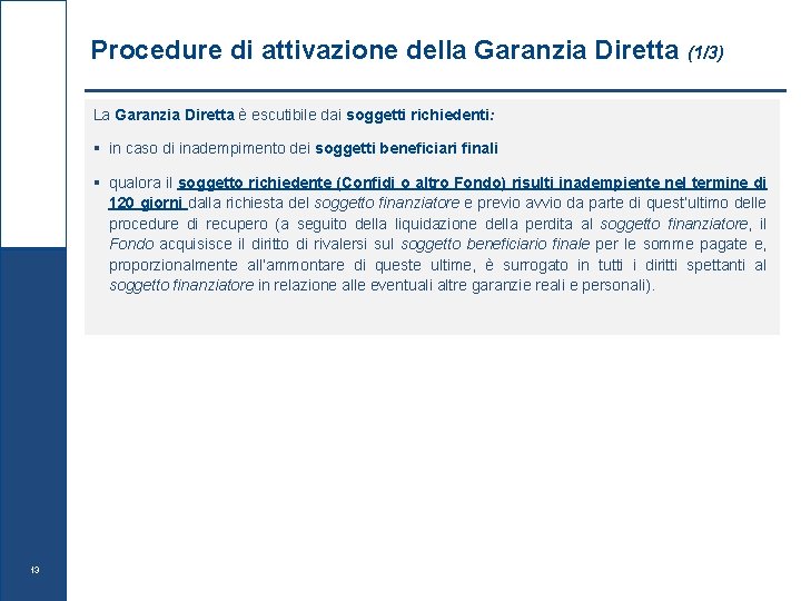 Procedure di attivazione della Garanzia Diretta (1/3) La Garanzia Diretta è escutibile dai soggetti