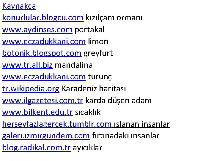 Kaynakça konurlular. blogcu. com kızılçam ormanı www. aydinses. com portakal www. eczadukkani. com limon