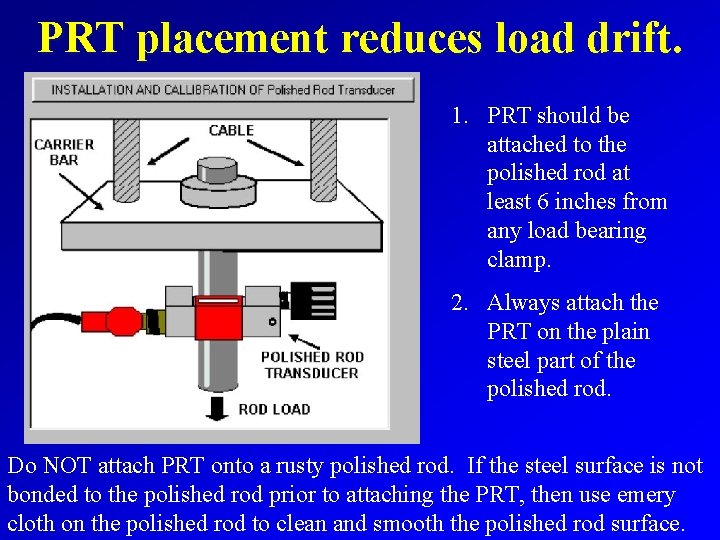 PRT placement reduces load drift. 1. PRT should be attached to the polished rod