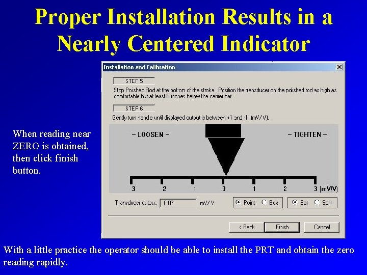 Proper Installation Results in a Nearly Centered Indicator When reading near ZERO is obtained,