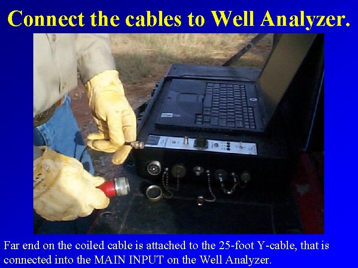 Connect the cables to Well Analyzer. Far end on the coiled cable is attached