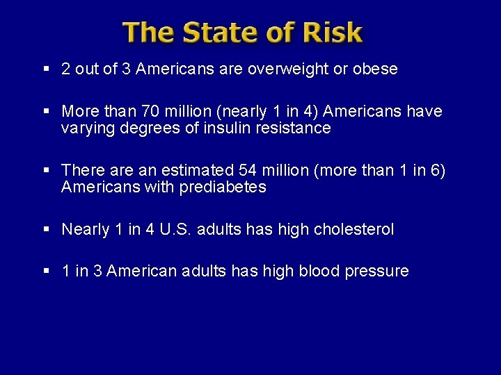 § 2 out of 3 Americans are overweight or obese § More than 70