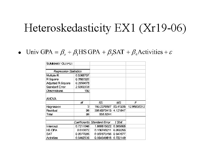 Heteroskedasticity EX 1 (Xr 19 -06) • 