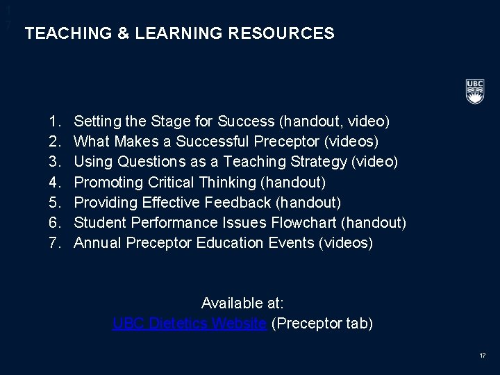 1 7 TEACHING & LEARNING RESOURCES 1. 2. 3. 4. 5. 6. 7. Setting