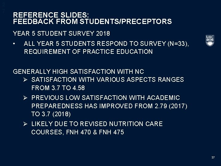 2 7 REFERENCE SLIDES: FEEDBACK FROM STUDENTS/PRECEPTORS YEAR 5 STUDENT SURVEY 2018 • ALL