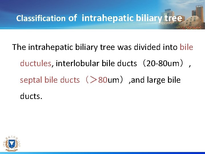 Classification of intrahepatic biliary tree The intrahepatic biliary tree was divided into bile ductules,