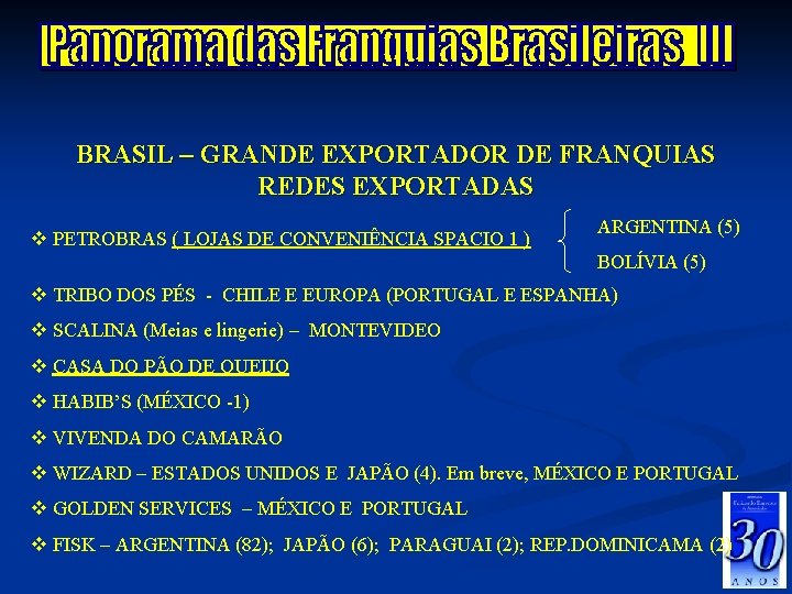 BRASIL – GRANDE EXPORTADOR DE FRANQUIAS REDES EXPORTADAS v PETROBRAS ( LOJAS DE CONVENIÊNCIA