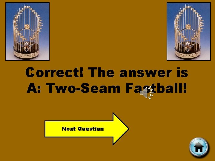 Correct! The answer is A: Two-Seam Fastball! Next Question 