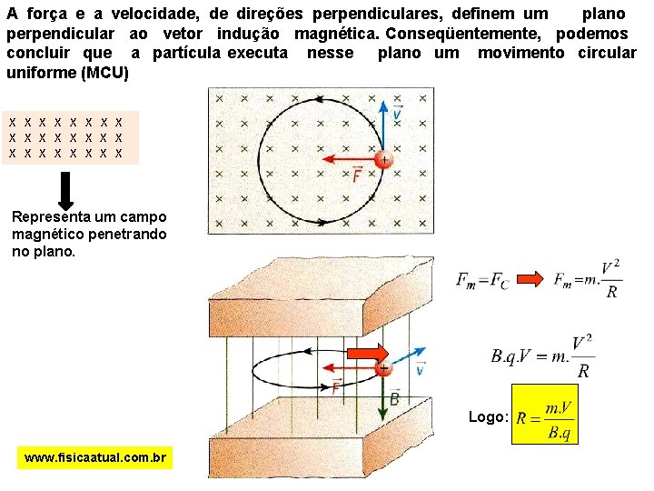 A força e a velocidade, de direções perpendiculares, definem um plano perpendicular ao vetor