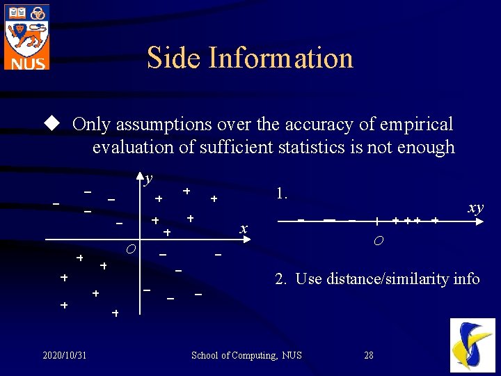 Side Information u Only assumptions over the accuracy of empirical evaluation of sufficient statistics