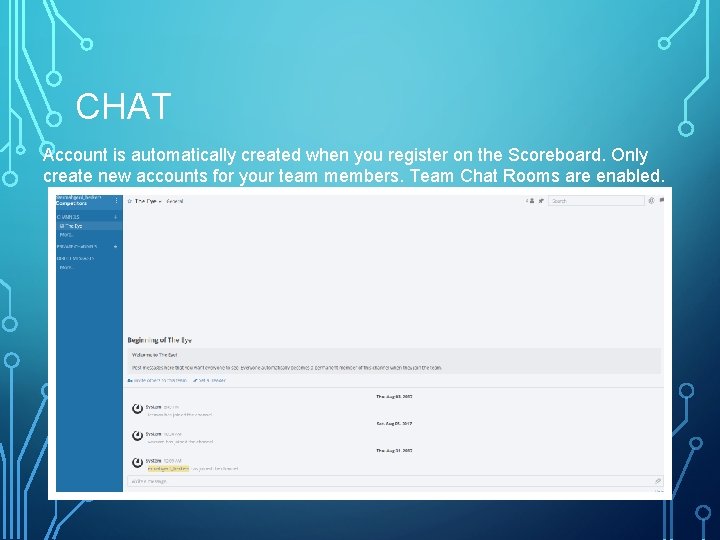 CHAT Account is automatically created when you register on the Scoreboard. Only create new