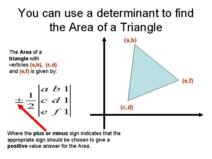 You can use a determinant to find the Area of a Triangle (a, b) You can use a determinant to find the Area of a Triangle (a, b)