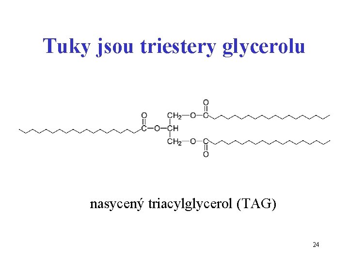 Tuky jsou triestery glycerolu nasycený triacylglycerol (TAG) 24 