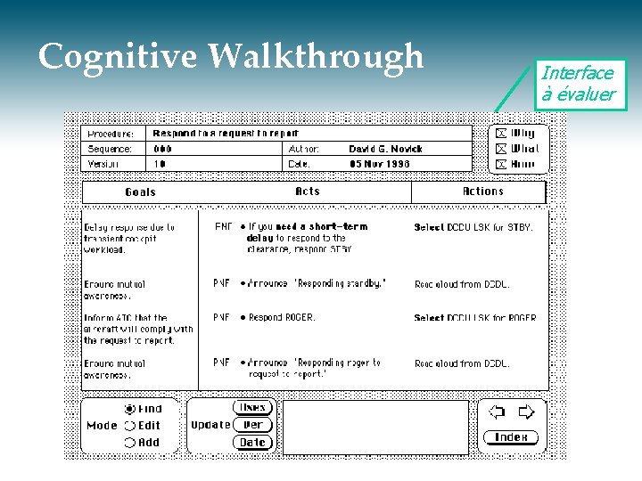 Cognitive Walkthrough Interface à évaluer 