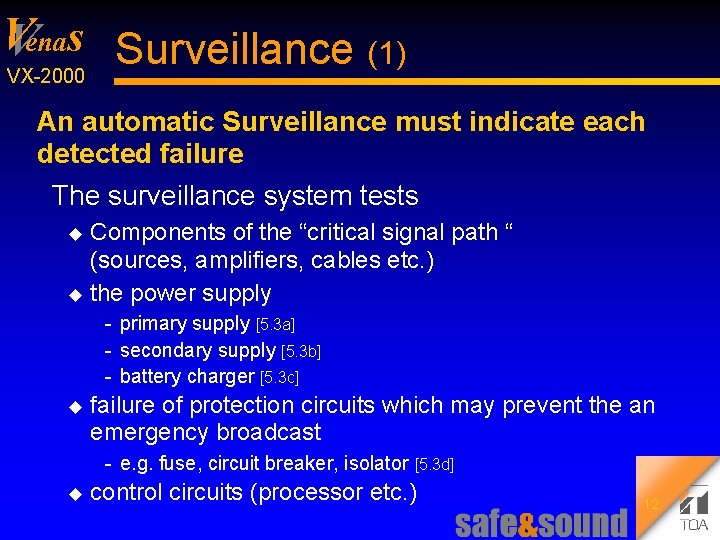 V Venas Surveillance (1) VX 2000 An automatic Surveillance must indicate each detected failure