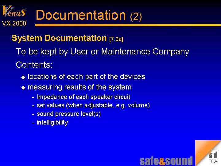 V Venas Documentation (2) VX 2000 System Documentation [7. 2 a] To be kept