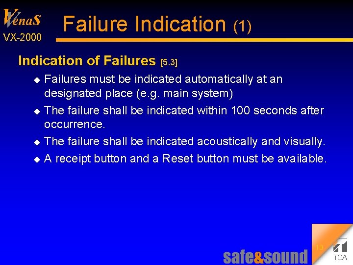 V Venas Failure Indication (1) VX 2000 Indication of Failures [5. 3] Failures must