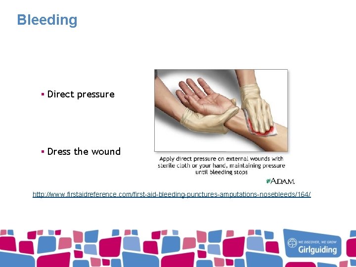 Bleeding ▪ Direct pressure ▪ Dress the wound http: //www. firstaidreference. com/first-aid-bleeding-punctures-amputations-nosebleeds/164/ 