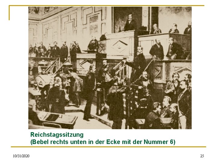 Reichstagssitzung (Bebel rechts unten in der Ecke mit der Nummer 6) 10/31/2020 25 