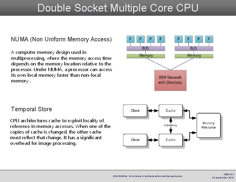 Double Socket Multiple Core CPU NUMA (Non Uniform Memory Access) A computer memory design