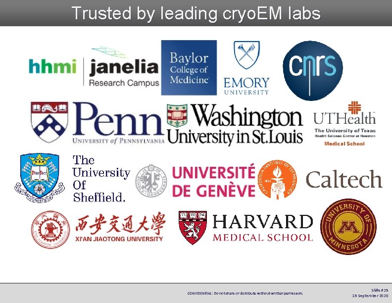 Trusted by leading cryo. EM labs CONFIDENTIAL: Do not share or distribute without written