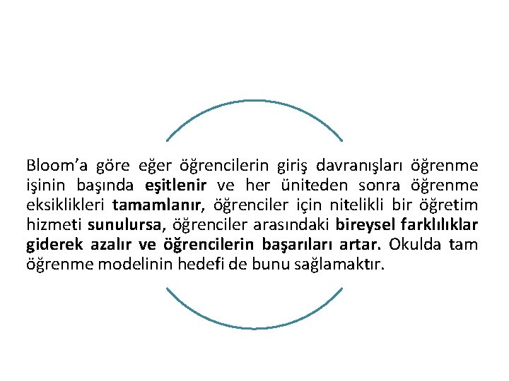 Bloom’a göre eğer öğrencilerin giriş davranışları öğrenme işinin başında eşitlenir ve her üniteden sonra