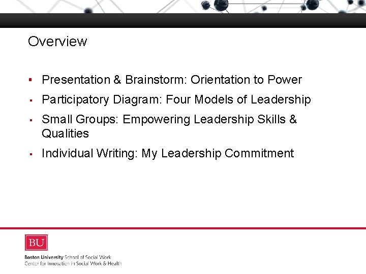 Overview Boston University Slideshow Title Goes Here ▪ Presentation & Brainstorm: Orientation to Power