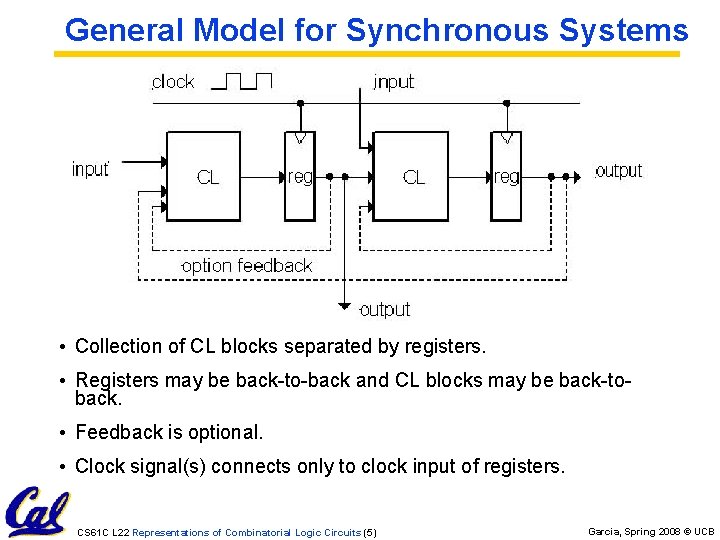 General Model for Synchronous Systems • Collection of CL blocks separated by registers. •