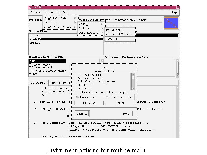 Instrument options for routine main 