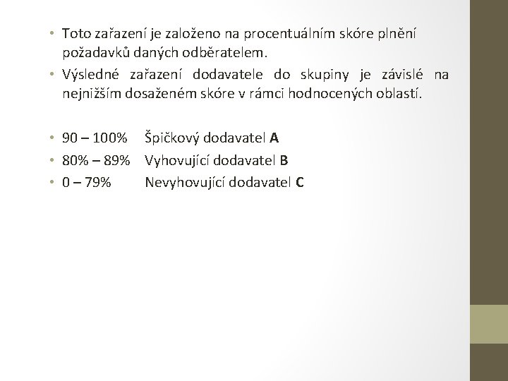  • Toto zařazení je založeno na procentuálním skóre plnění požadavků daných odběratelem. •