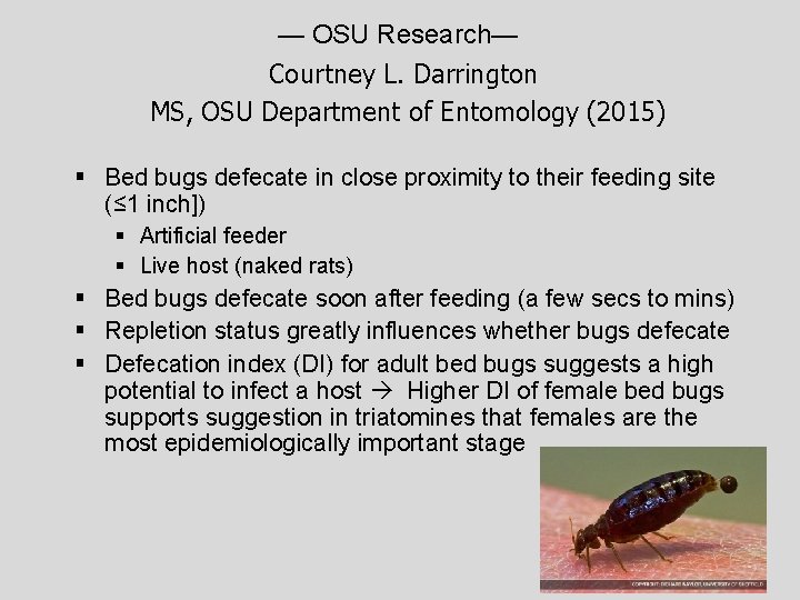 — OSU Research— Courtney L. Darrington MS, OSU Department of Entomology (2015) § Bed