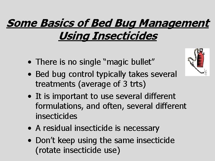 Some Basics of Bed Bug Management Using Insecticides • There is no single “magic