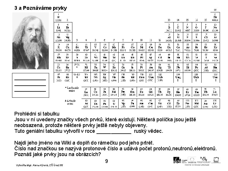 3 a Poznáváme prvky ___________ Prohlédni si tabulku Jsou v ní uvedeny značky všech