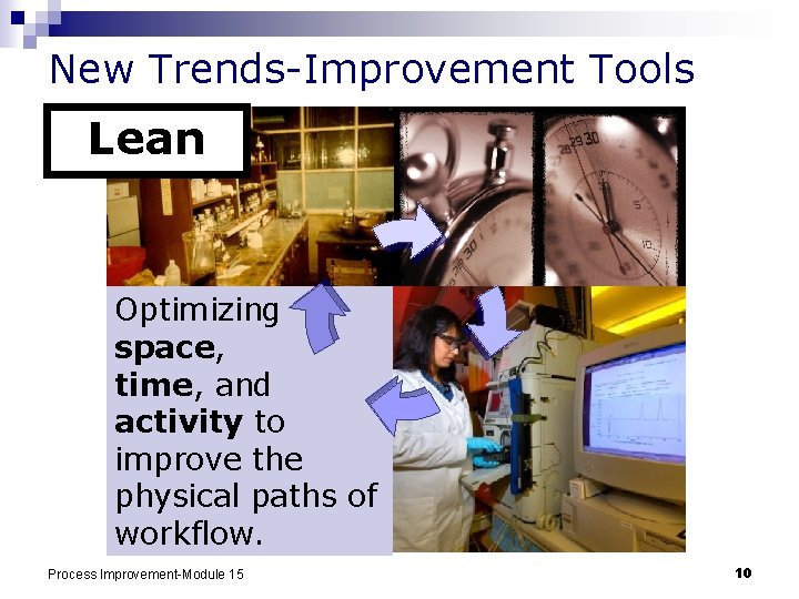 New Trends-Improvement Tools Lean Optimizing space, time, and activity to improve the physical paths