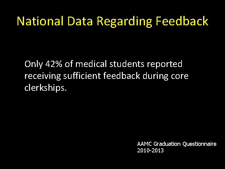 National Data Regarding Feedback Only 42% of medical students reported receiving sufficient feedback during