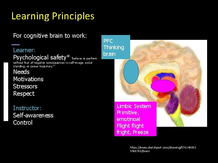 Learning Principles For cognitive brain to work: Learner: Psychological safety* ‘behave or perform without