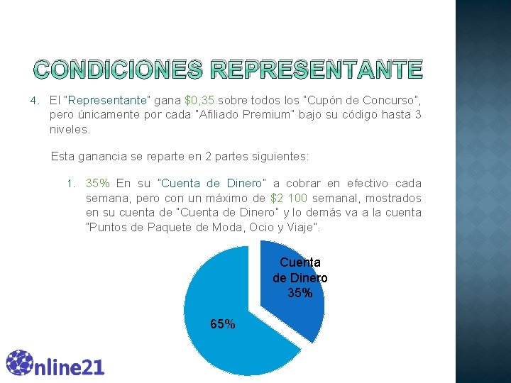 CONDICIONES REPRESENTANTE 4. El “Representante” gana $0, 35 sobre todos los “Cupón de Concurso”, CONDICIONES REPRESENTANTE 4. El “Representante” gana $0, 35 sobre todos los “Cupón de Concurso”,