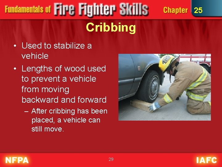 25 Cribbing • Used to stabilize a vehicle • Lengths of wood used to 25 Cribbing • Used to stabilize a vehicle • Lengths of wood used to