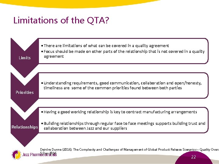 Limitations of the QTA? Limits Priorities • There are limitations of what can be